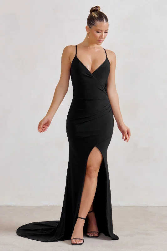 Sammi | Black Cami Plunge Wrap Maxi Dress Office maxi dresses