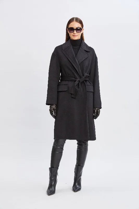 Tahari Long Double Face Wool Blend Stitched Wrap Coat Holiday maxi dresses