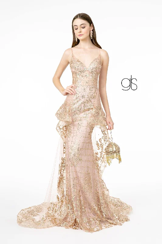 Sheer Bodice Glitter Mesh Mermaid Long Prom Dress Women's maxi dresses