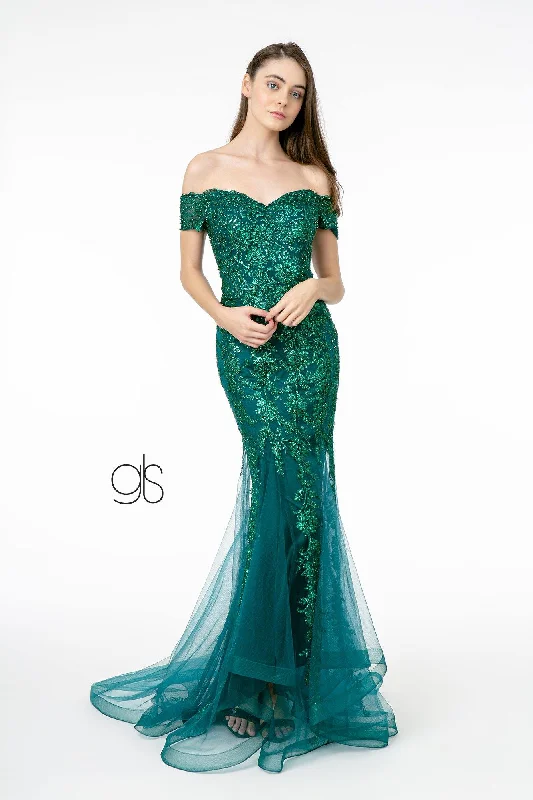 Sweetheart Neckline Glitter Mesh Long Prom Dress Off-shoulder maxi dresses