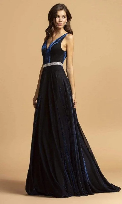 Aspeed Design - D320 V Neck Embellished Velvet A-Line Gown Best party dresses for date night