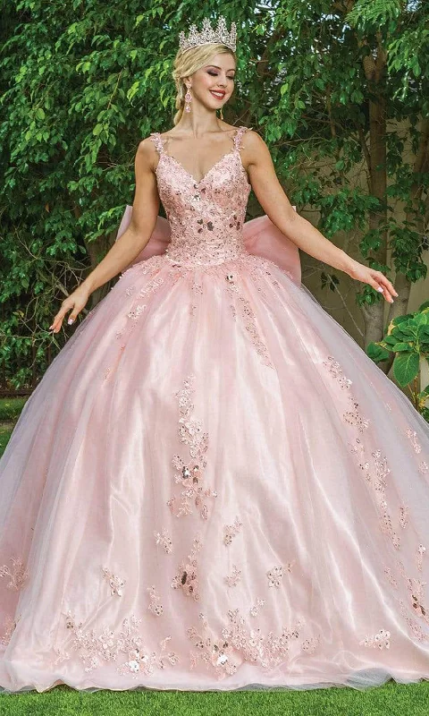 Dancing Queen - 1648 Bedazzled V Neck Gown With Bows And Train Best party dresses for date night Dancing Queen - 1648 Bedazzled V Neck Gown With Bows And Train Best party dresses for date night