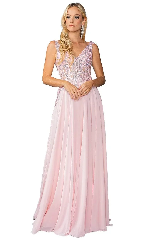 Dancing Queen 4446 - Embellished Low V-Back Prom Gown Stretchy party dresses