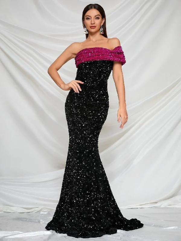 Elegant One Shoulder Sequin Mermaid Evening Dresses Boohoo party dresses