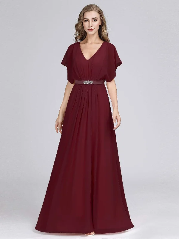 Flutter Sleeve Maxi Long Flowy Chiffon Evening Dress Affordable party dresses