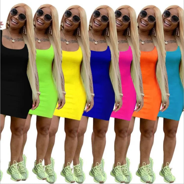 Summer New Women's Solid Color Strap Casual Dress Boho unclassified dresses