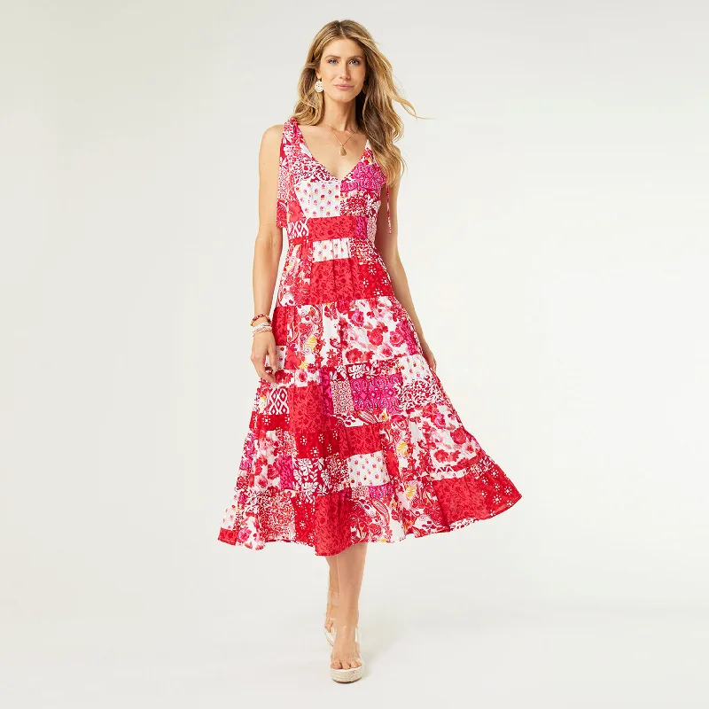 Adeline Tie Shoulder Tiered Dress - Pink/Red - Final Sale Breathable unclassified dresses Adeline Tie Shoulder Tiered Dress - Pink/Red - Final Sale Breathable unclassified dresses