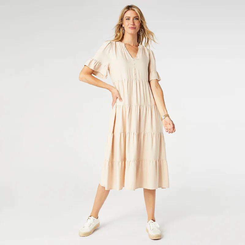 Margaux Tiered Ruffle Sleeve Dress - Natural Plus size unclassified dresses