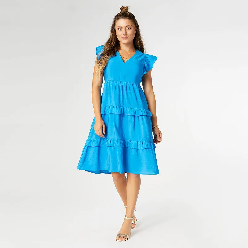Gloria Flutter Sleeve Tiered Dress - Cobalt Party unclassified dresses