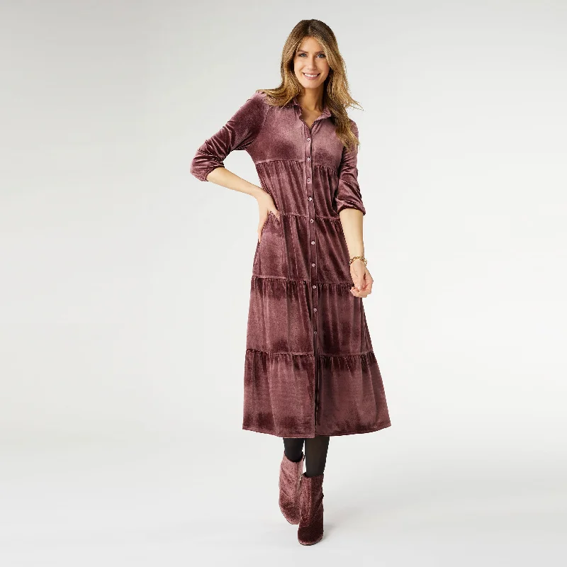 Romance Imagined Velour Dress - Plum Mesh unclassified dresses
