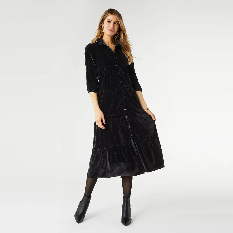 Romance Imagined Velour Dress - Black Casual unclassified dresses