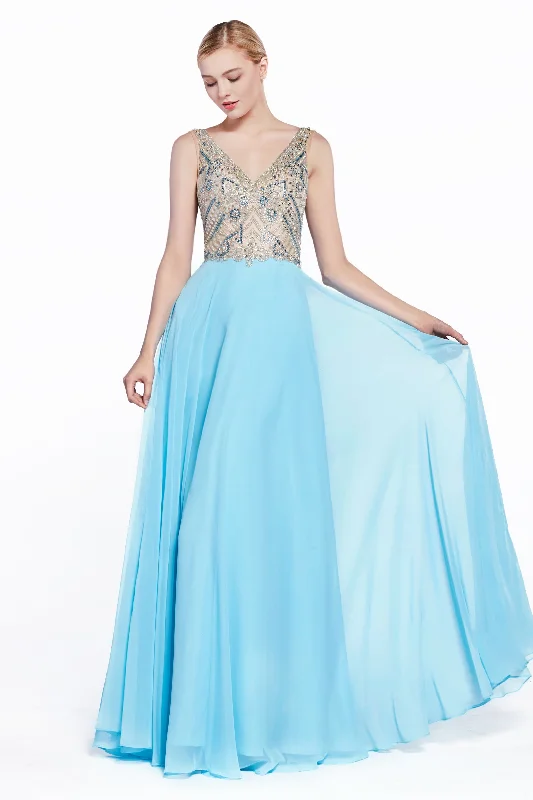 A-Line Chiffon Dress With Embellished Top And Open Back by Cinderella Divine -71190 Neutral tone unclassified dresses A-Line Chiffon Dress With Embellished Top And Open Back by Cinderella Divine -71190 Neutral tone unclassified dresses