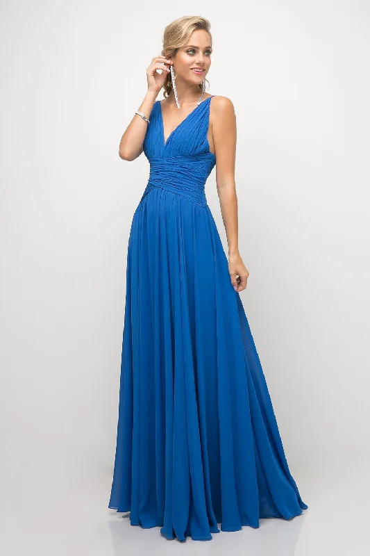 A-Line Chiffon Gown With Gathered Waistline And V-Neckline by Cinderella Divine -UF295 Graduation unclassified dresses