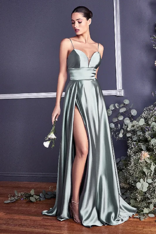 A-Line Gown With Deep Sweetheart Neckline And Leg Slit by Cinderella Divine -CJ523 Wedding guest unclassified dresses