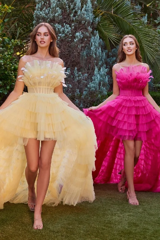 Andrea And Leo -A1240 Strapless Ruffle High Low Dress Lounge unclassified dresses
