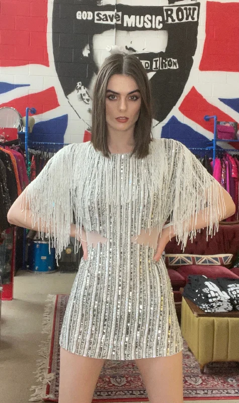 Any Old Iron White Fringe Dress Corset unclassified dresses