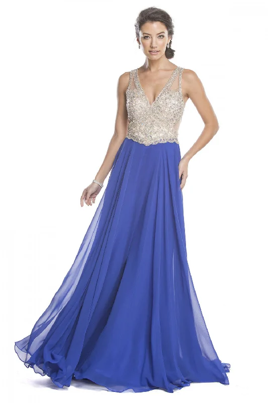 Aspeed Design -L1640 V-Neck Beaded A-Line Dress Mesh unclassified dresses