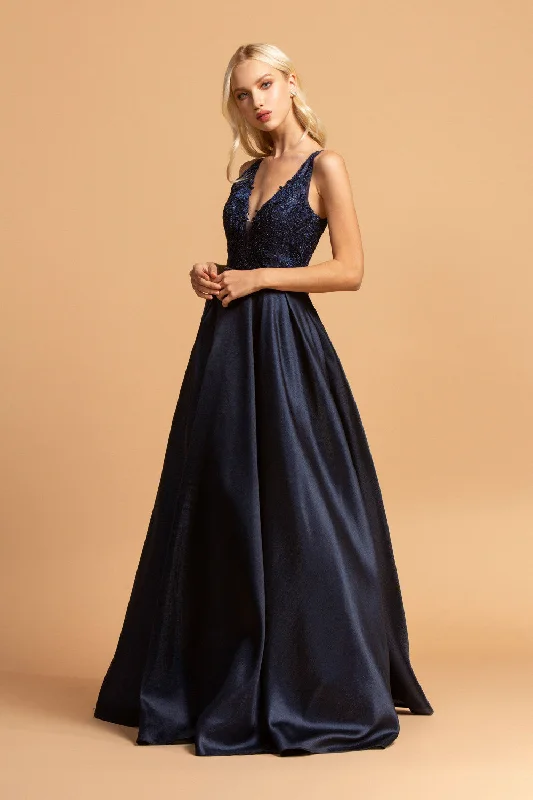 Aspeed Design -L2168 Applique Bodice V-Neck A-Line Dress Lightweight unclassified dresses