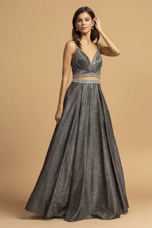 Aspeed Design -L2213 V-Neck Glitter Two Piece Dress Holiday unclassified dresses