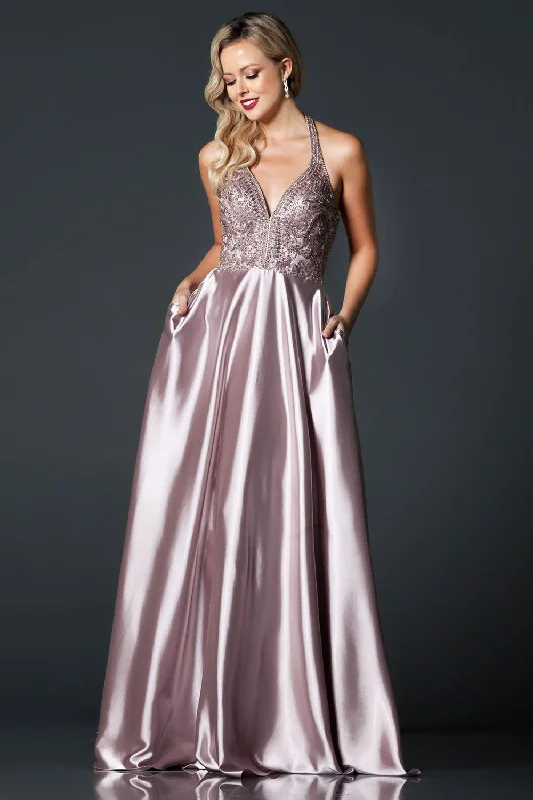 Aspeed Design -L2405 Halter Beaded A-Line Evening Dress Flowy unclassified dresses