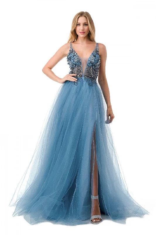 Aspeed Design -L2781A Beaded Bodice A-Line Dress Pastel unclassified dresses