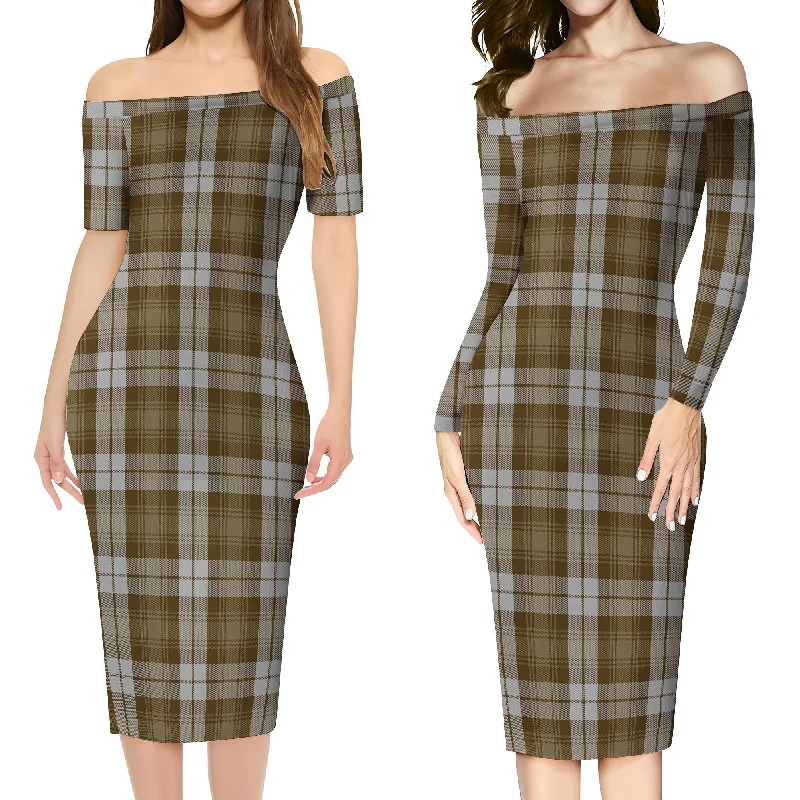 Baillie Dress Tartan Off Shoulder Lady Dress Ruched unclassified dresses