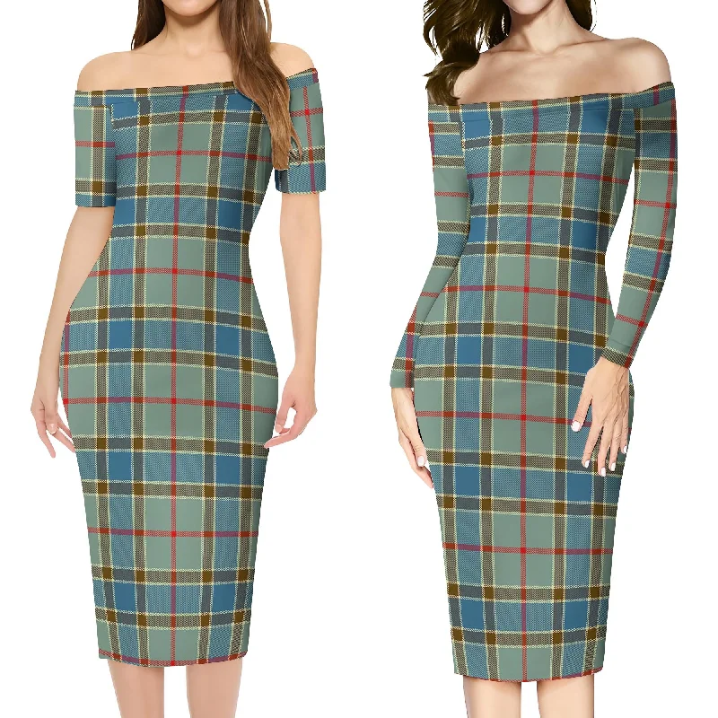 Balfour Blue Tartan Off Shoulder Lady Dress Comfortable unclassified dresses