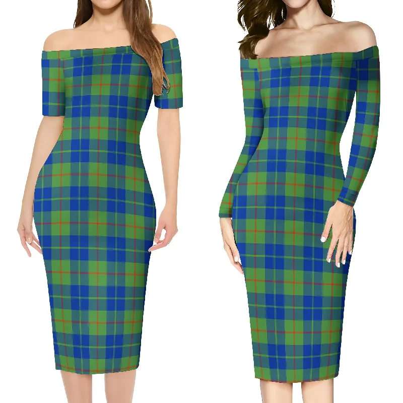 Barclay Hunting Ancient Tartan Off Shoulder Lady Dress Casual unclassified dresses