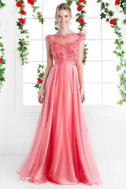 Beaded Applique Chiffon A - Line Dress by Cinderella Divine -CJ218 Knitted unclassified dresses