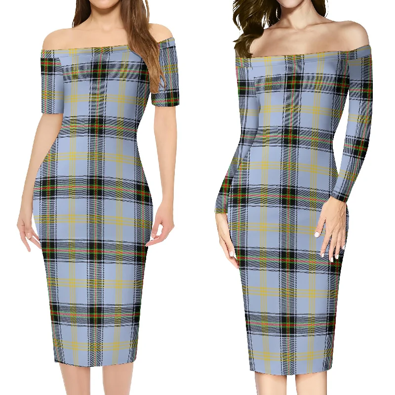 Bell Tartan Off Shoulder Lady Dress Club unclassified dresses