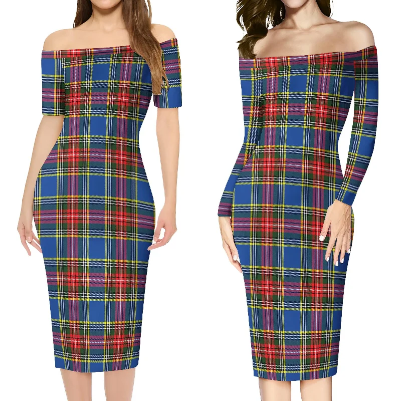 Bethune Tartan Off Shoulder Lady Dress Beach unclassified dresses