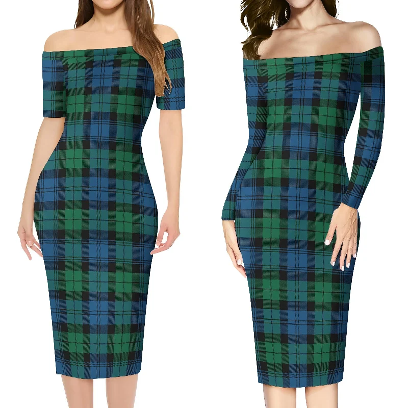 Black Watch Ancient Tartan Off Shoulder Lady Dress Club unclassified dresses