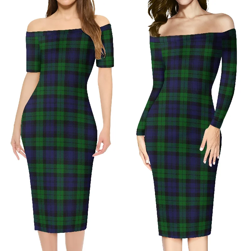 Black Watch Tartan Off Shoulder Lady Dress Lightweight unclassified dresses
