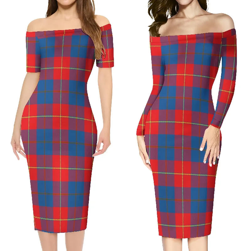 Blane Tartan Off Shoulder Lady Dress Polka dot unclassified dresses