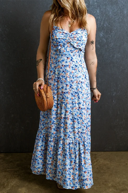 Blue Zone Planet |  Ruched Ruffle Hem Printed Cami Dress Best floral dresses for petites