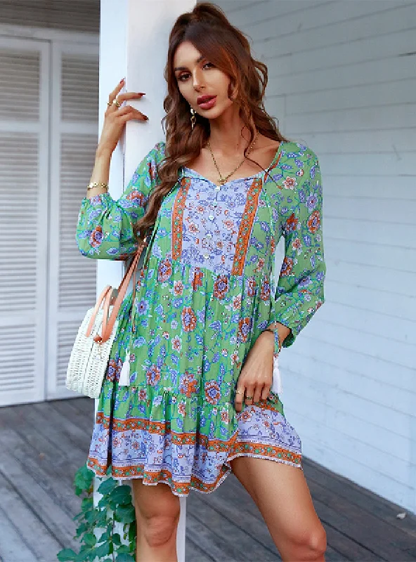 Bohemian Print Short Casual Dress Fashion-forward floral dresses