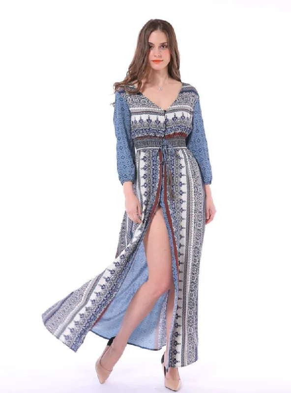 Printed Cropped Sleeve Elastic Waist Dress Best floral dresses for elegant looks