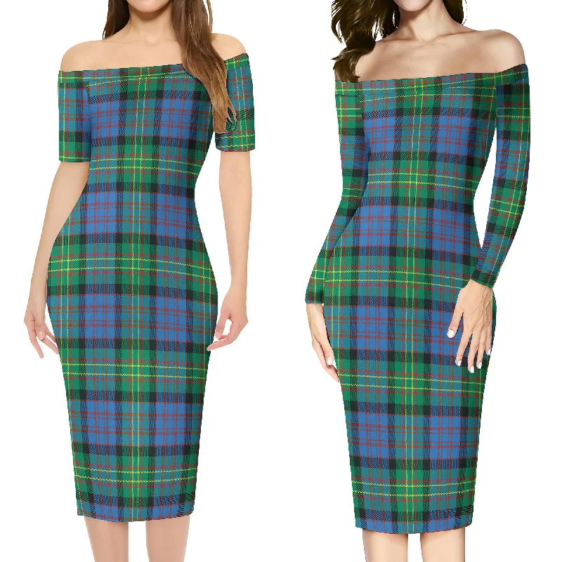 Bowie Ancient Tartan Off Shoulder Lady Dress Sexy unclassified dresses