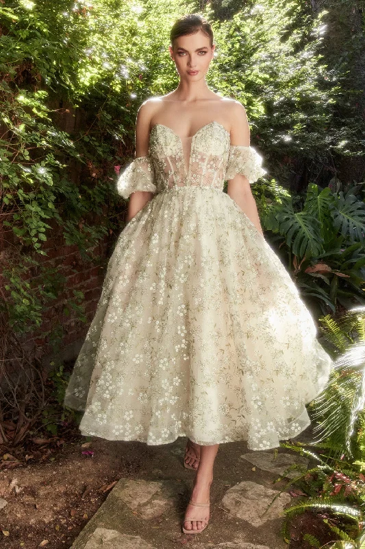 Breath Embroidery Tea Length Gown By Andrea And Leo -A1197 Stretchy unclassified dresses