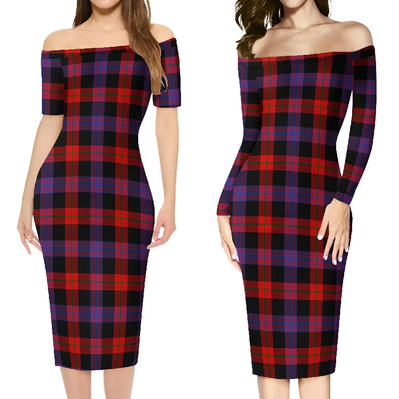 Broun Modern Tartan Off Shoulder Lady Dress Casual unclassified dresses