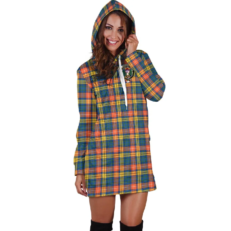 Buchanan Ancient Tartan Hoodie Dress with Family Crest Trendy new unclassified dresses