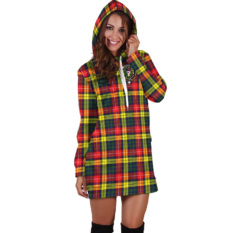 Buchanan Modern Tartan Hoodie Dress with Family Crest Unique unclassified dresses