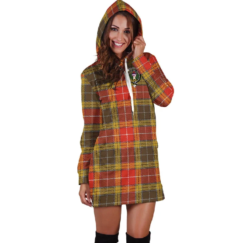 Buchanan Old Set Weathered Tartan Hoodie Dress with Family Crest Minimalist unclassified dresses