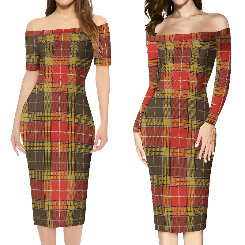 Buchanan Old Set Weathered Tartan Off Shoulder Lady Dress Silk unclassified dresses