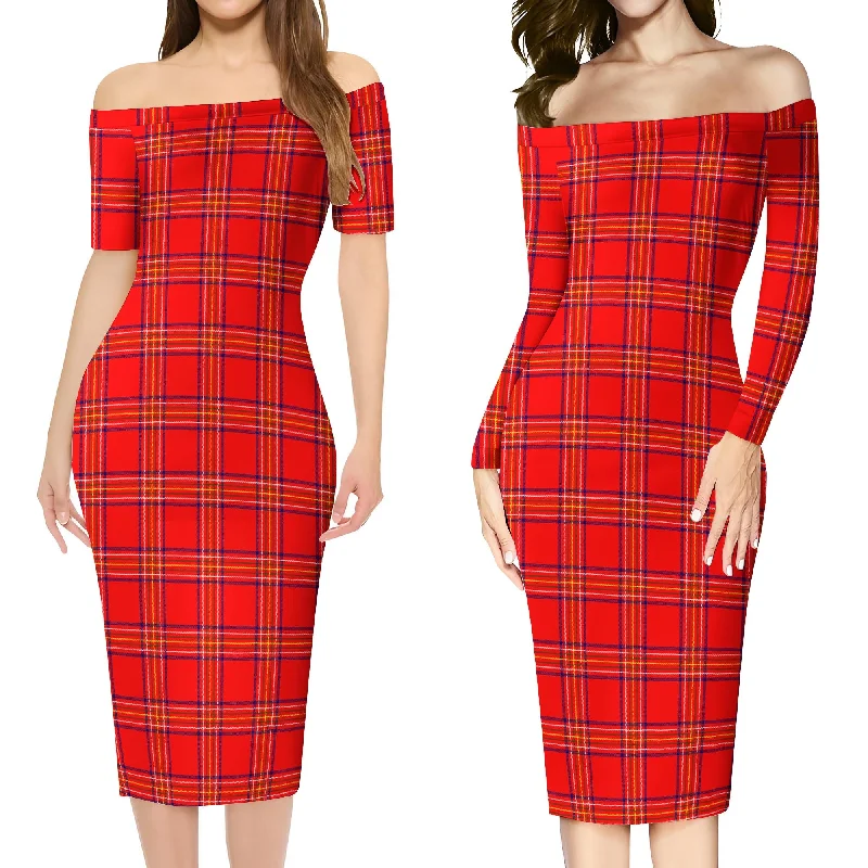Burnett Modern Tartan Off Shoulder Lady Dress Breathable unclassified dresses