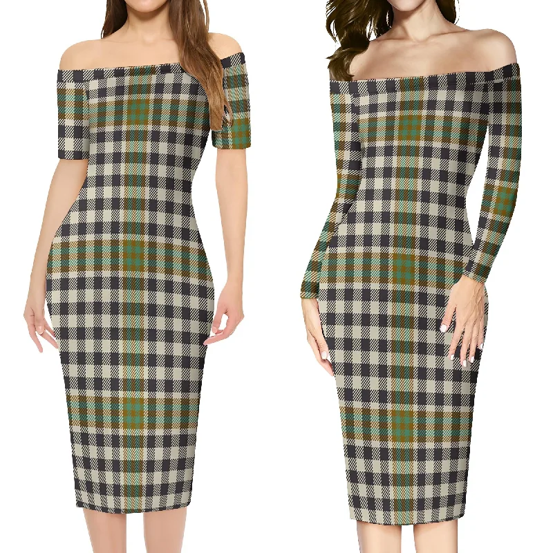 Burns Check Tartan Off Shoulder Lady Dress Ruched unclassified dresses