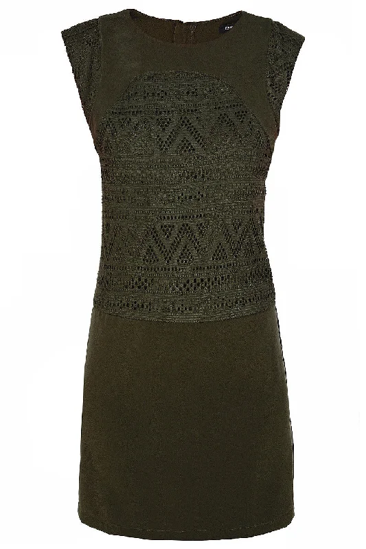 C BLOCK FELICIA Khaki Cut Out Knee Length Dress Striped unclassified dresses