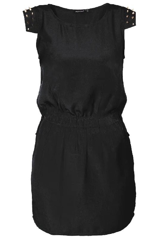 C BLOCK SURI Black Studded Knee Length Dress Office unclassified dresses