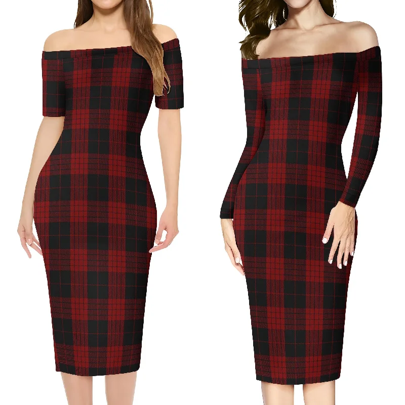 Cameron Black and Red Tartan Off Shoulder Lady Dress Stretchy unclassified dresses