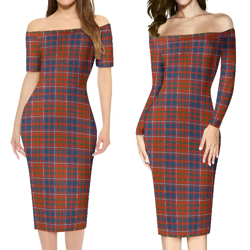 Cameron of Lochiel Ancient Tartan Off Shoulder Lady Dress Tiered unclassified dresses Cameron of Lochiel Ancient Tartan Off Shoulder Lady Dress Tiered unclassified dresses